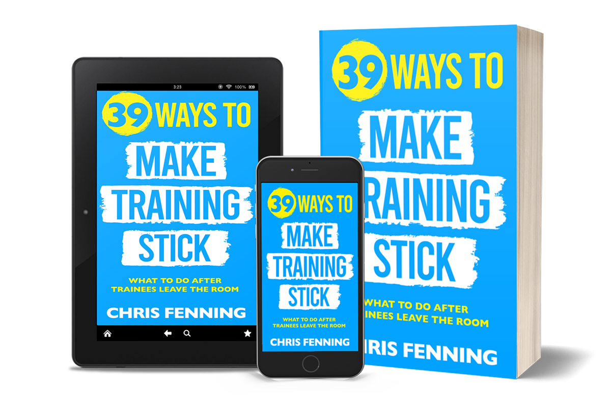 Book cover for 39 Ways to Make Training Stick in print ebook and phone