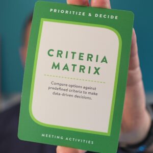 The front of a meeting activity card with the title "Criteria Matrix"